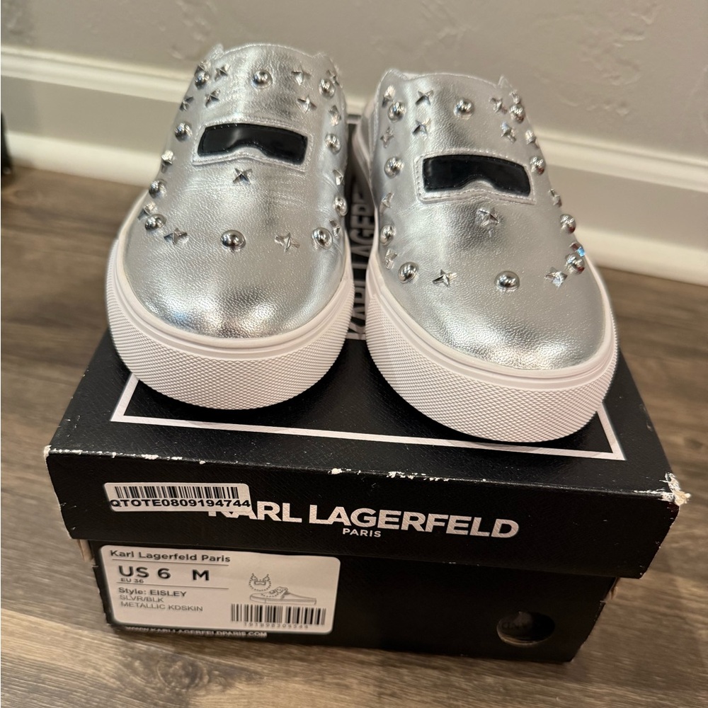 Karl Lagerfeld Paris EISLEY Silver Metallic Slip-on Sneaker/Mule US 6 - Picture 2 of 5